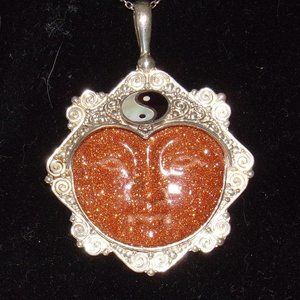 Vintage SAJEN/OFFERINGS Sterling Silver Brown Goldstone Yin Yang Goddess Pendant